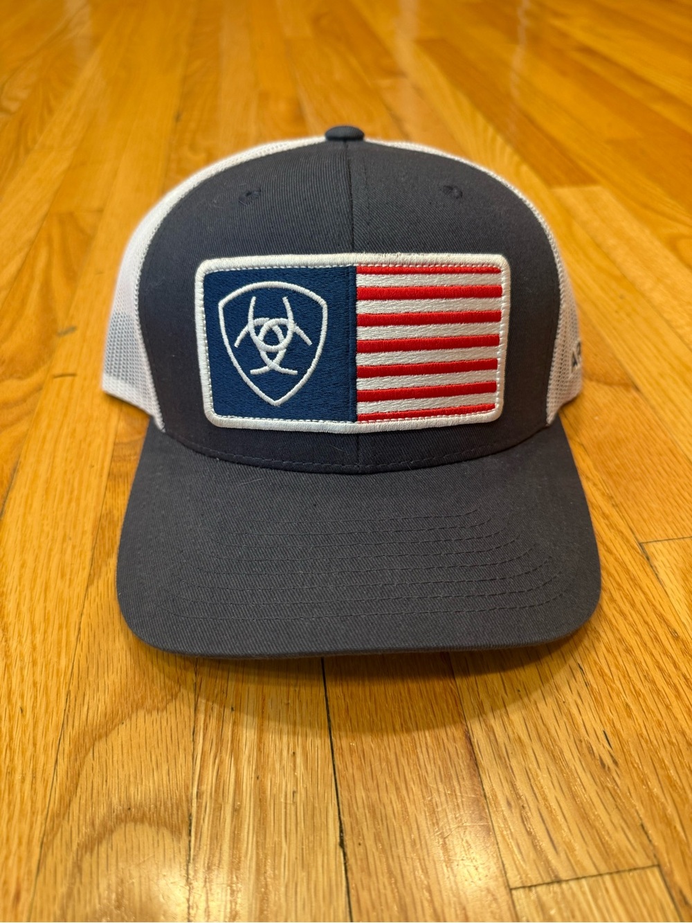 Ariat Gray & White Trucker Hat with American Patch